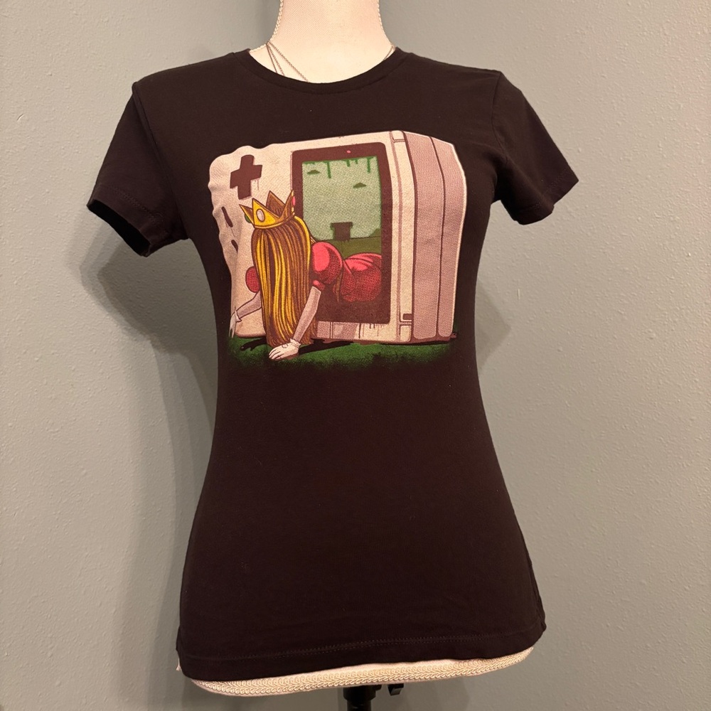 Princess Peach Nintendo Graphic T-shirt Black Ladies Small N1